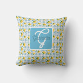 French Country Lemon Blue Tile Pattern クッション (正面)