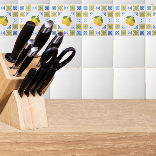 French Country Lemon Blue Tile Pattern タイル