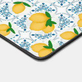 French Country Lemon Blue Tile Pattern デスクマット (コーナー)