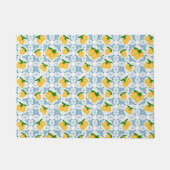 French Country Lemon Blue Tile Pattern ドアマット (正面)