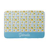 French Country Lemon Blue Tile Pattern バスマット (正面)