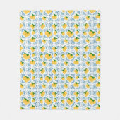 French Country Lemon Blue Tile Pattern フリースブランケット (正面)