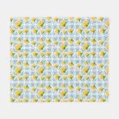 French Country Lemon Blue Tile Pattern フリースブランケット (正面(横))