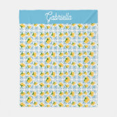French Country Lemon Blue Tile Pattern フリースブランケット (正面)