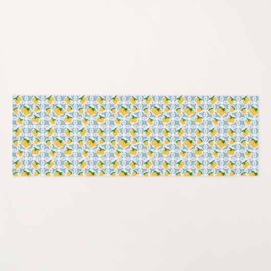 French Country Lemon Blue Tile Pattern ヨガマット (正面(横))