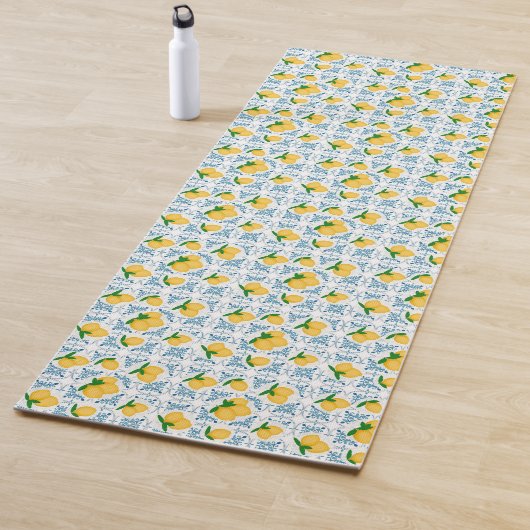 French Country Lemon Blue Tile Pattern ヨガマット (インサイチュ)