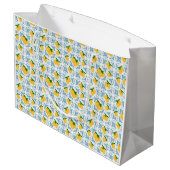 French Country Lemon Blue Tile Pattern ラージペーパーバッグ (裏面アングル)