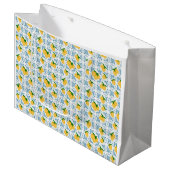 French Country Lemon Blue Tile Pattern ラージペーパーバッグ (正面アングル)