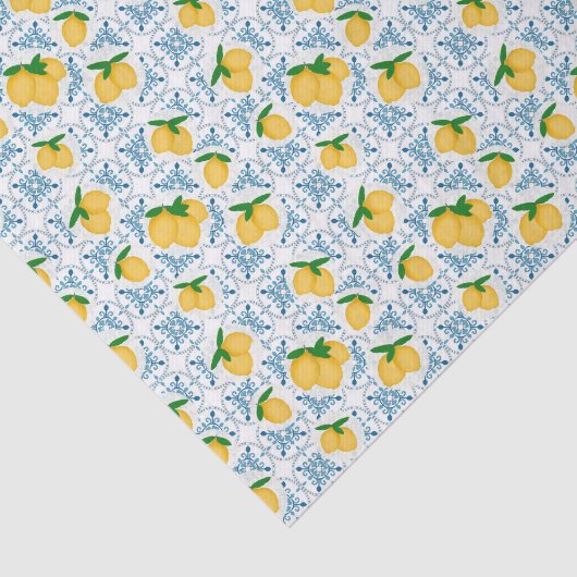French Country Lemon Blue Tile Pattern 薄葉紙 (詳細)