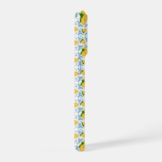 French Country Lemon Blue Tile Pattern iPhoneケース (右側面)