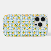 French Country Lemon Blue Tile Pattern iPhoneケース (裏面横)