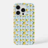 French Country Lemon Blue Tile Pattern iPhoneケース (裏面)
