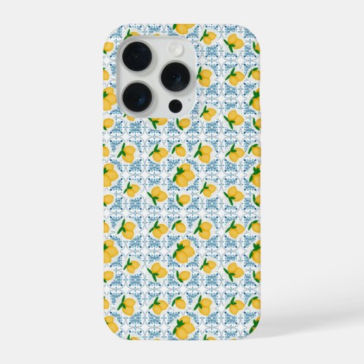 French Country Lemon Blue Tile Pattern iPhoneケース (裏面)