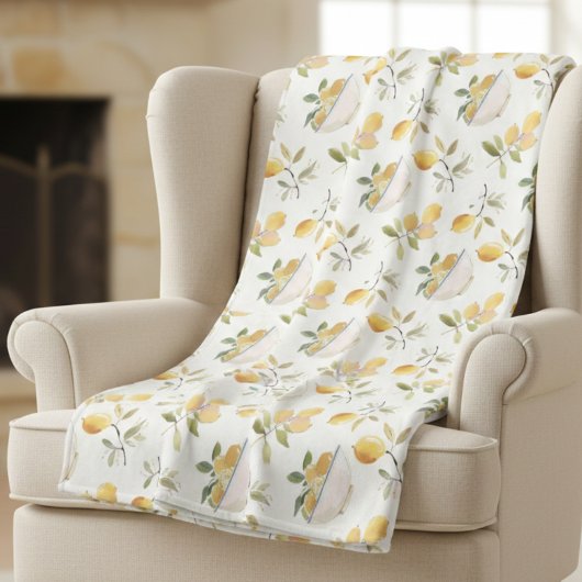 French Country Lemon Pattern Fleece Blanket フリースブランケット