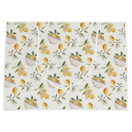 French Country Lemon Pattern Gift Bag ラージペーパーバッグ (正面)
