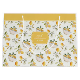 French Country Lemon Pattern Monogram Gift Bag ラージペーパーバッグ