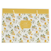 French Country Lemon Pattern Monogram Gift Bag ラージペーパーバッグ (裏面)
