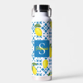 French Country Tile Lemon Pattern Monogram Name ウォーターボトル (正面)