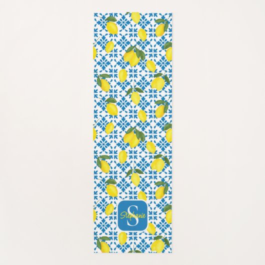 French Country Tile Lemons Pattern Name Monogram ヨガマット (正面)