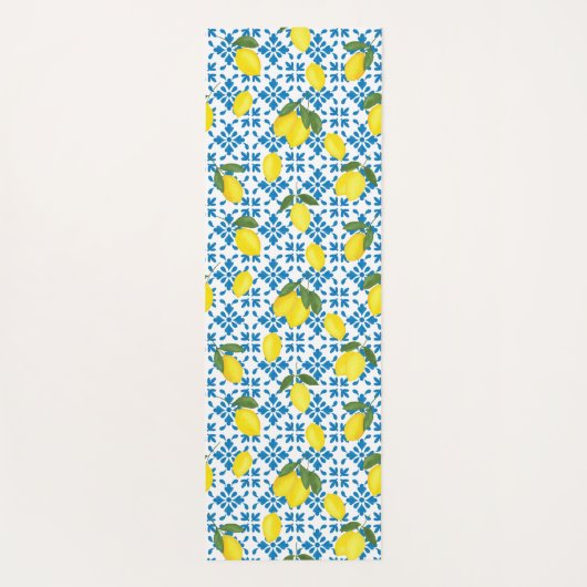French Country Tile Lemons Pattern Name Monogram ヨガマット (裏面)