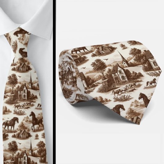 French Countryside Horse Toile de Jouy Neck Tie ネクタイ