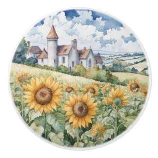French Countryside With Sunflowers セラミックノブ