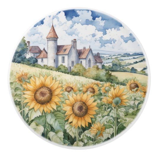 French Countryside With Sunflowers セラミックノブ (正面)