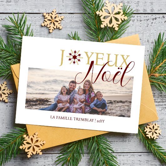French Exquisite Snowflake Joyeux Noël Quote Photo シーズンカード