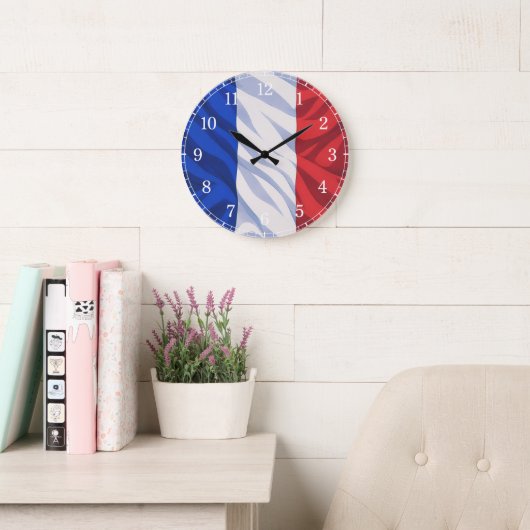 French Flag Wall Clock — Waving Flag Design ラージ壁時計 (読書スペース)