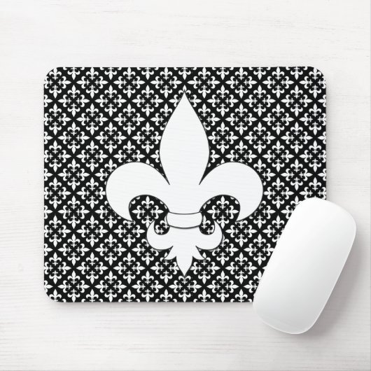 French Fleur de Lis Black and White Pattern マウスパッド (マウス)