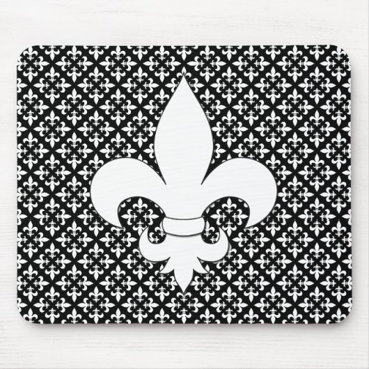 French Fleur de Lis Black and White Pattern マウスパッド (正面)