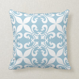 French Fleur de Lys Patternのスカイブルー クッション