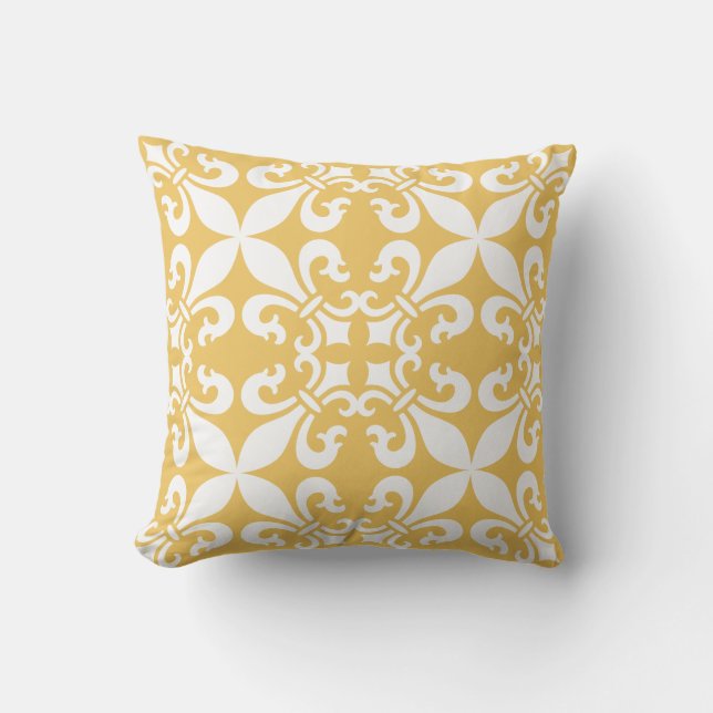French Fleur de Lys Patternの黄色 クッション (正面)