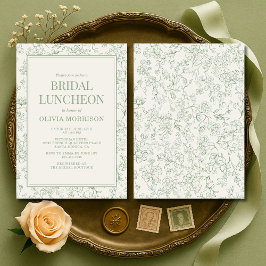 French Floral Bridal Luncheon Sage Green Ivory  招待状