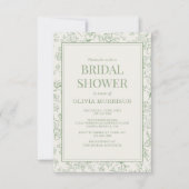 French Floral Sage Green Ivory Bridal Shower 招待状 (正面)