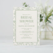 French Floral Sage Green Ivory Bridal Shower 招待状 (スタンド正面)