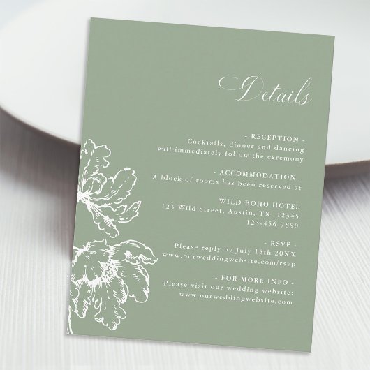 French Floral Sage Green Wedding Details エンクロージャーカード