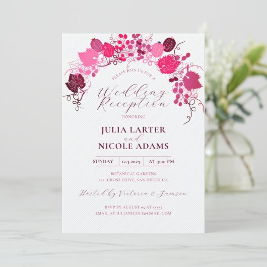 French Floral Sweet Berry Grapes Wedding Reception 招待状 (スタンド正面)