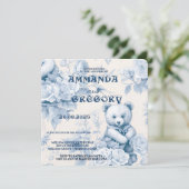 French Floral Toile Blue Invitation セーブザデート (スタンド正面)
