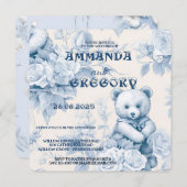 French Floral Toile Blue Invitation セーブザデート (正面/裏面)