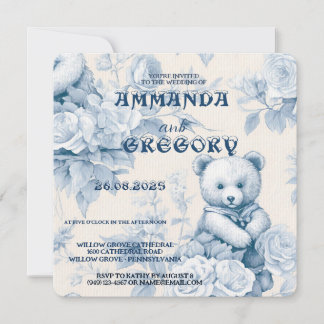 French Floral Toile Blue Invitation セーブザデート