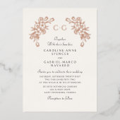 French Floral Tulips Monogram Wedding 箔招待状 (正面)