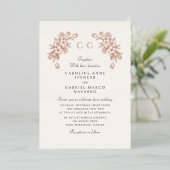 French Floral Tulips Monogram Wedding 箔招待状 (立ち正面)
