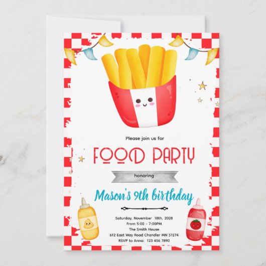 French Fries Birthday party Invitation 招待状 (正面)
