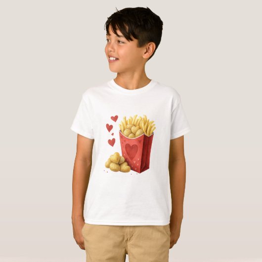 French fry carton with heart-shaped potatoes tシャツ (正面フル)