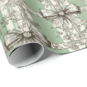 French Green Christmas Toile Bow Patterned ラッピングペーパー (ロールコーナー)