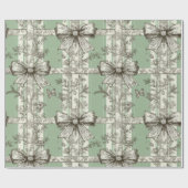 French Green Christmas Toile Bow Patterned ラッピングペーパー (フラット)