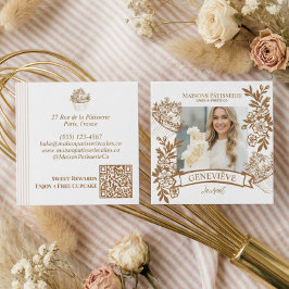 French Hand Drawn Floral Cupcake Bakery Photo スクエア名刺