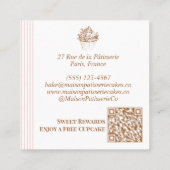 French Hand Drawn Floral Cupcake Bakery Photo スクエア名刺 (裏面)