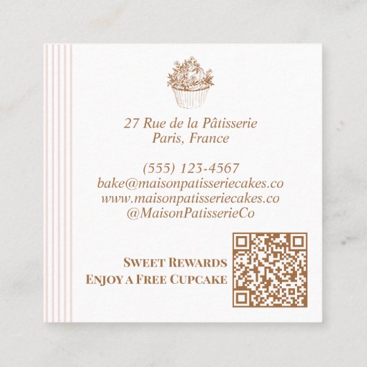 French Hand Drawn Floral Cupcake Bakery Photo スクエア名刺 (裏面)